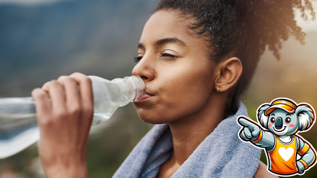 Woman hydrating outdoors after exercise.